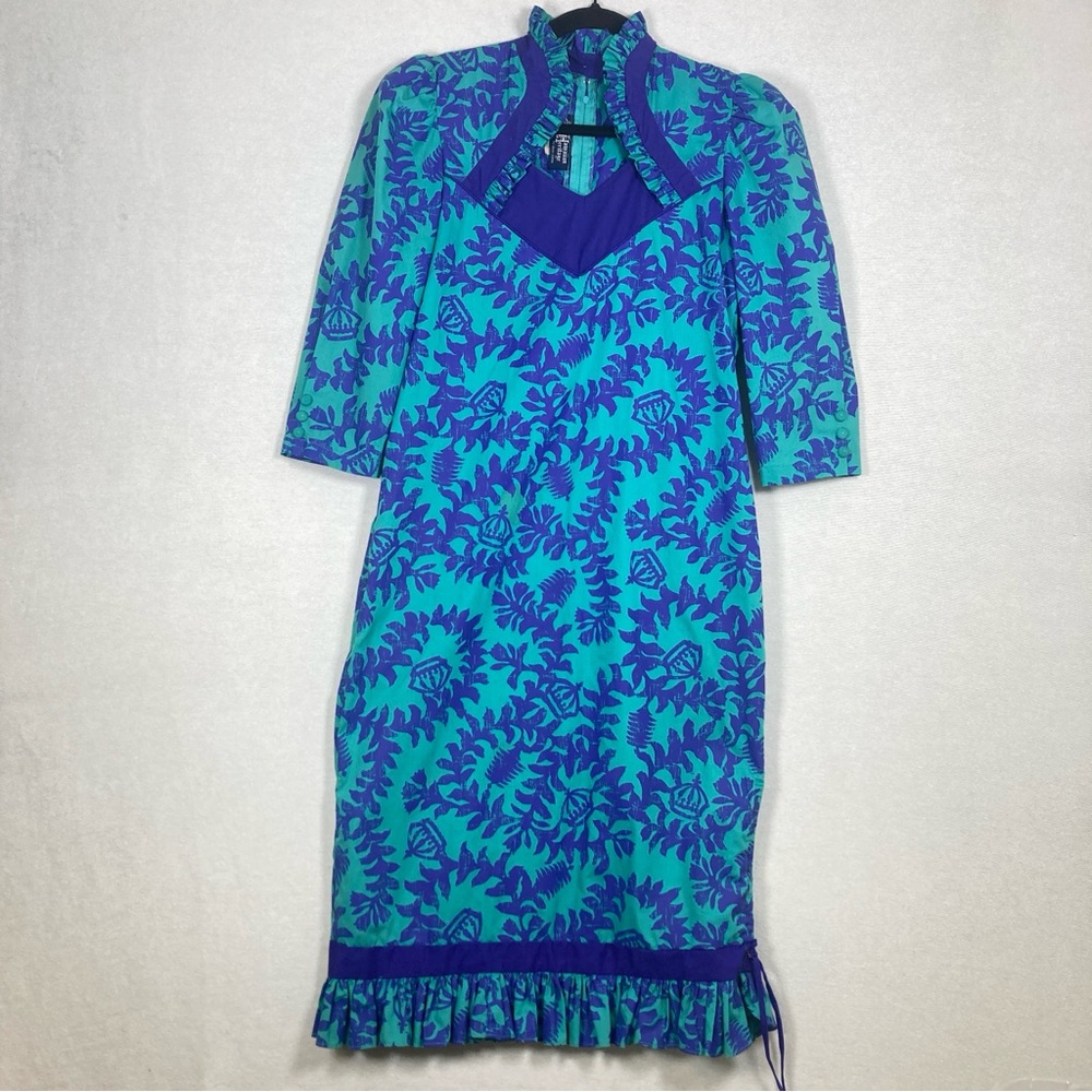Hawaiian Heritage Women’s Sheath Dress  3/4 Raglan Sleeves Green Purple Sz6